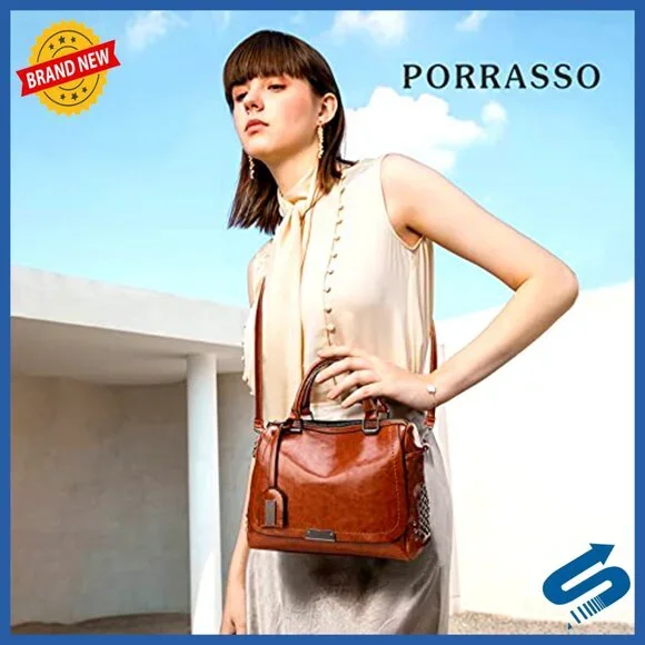 Vintage PU Leather Satchel Crossbody Bag with Adjustable Strap for Work Travel - Picture 2 of 7